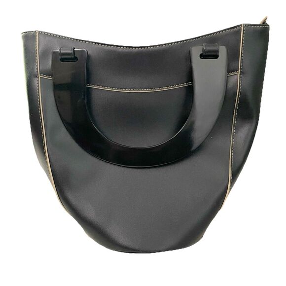 Clarita Black Structured Handbag Hobo Top Handles Patent Leather Vtg Old Money - Picture 1 of 14